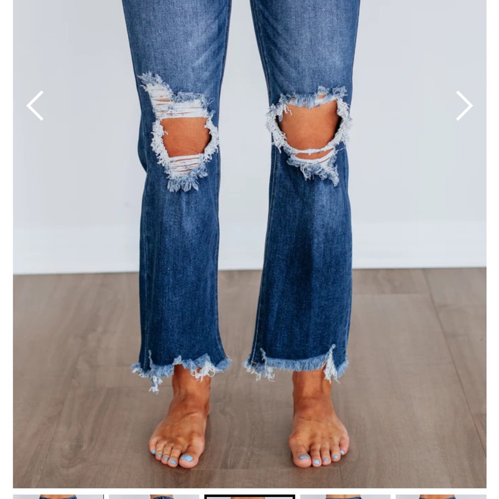 Risen Women's Classic Blue Ripped Ankle Jeans